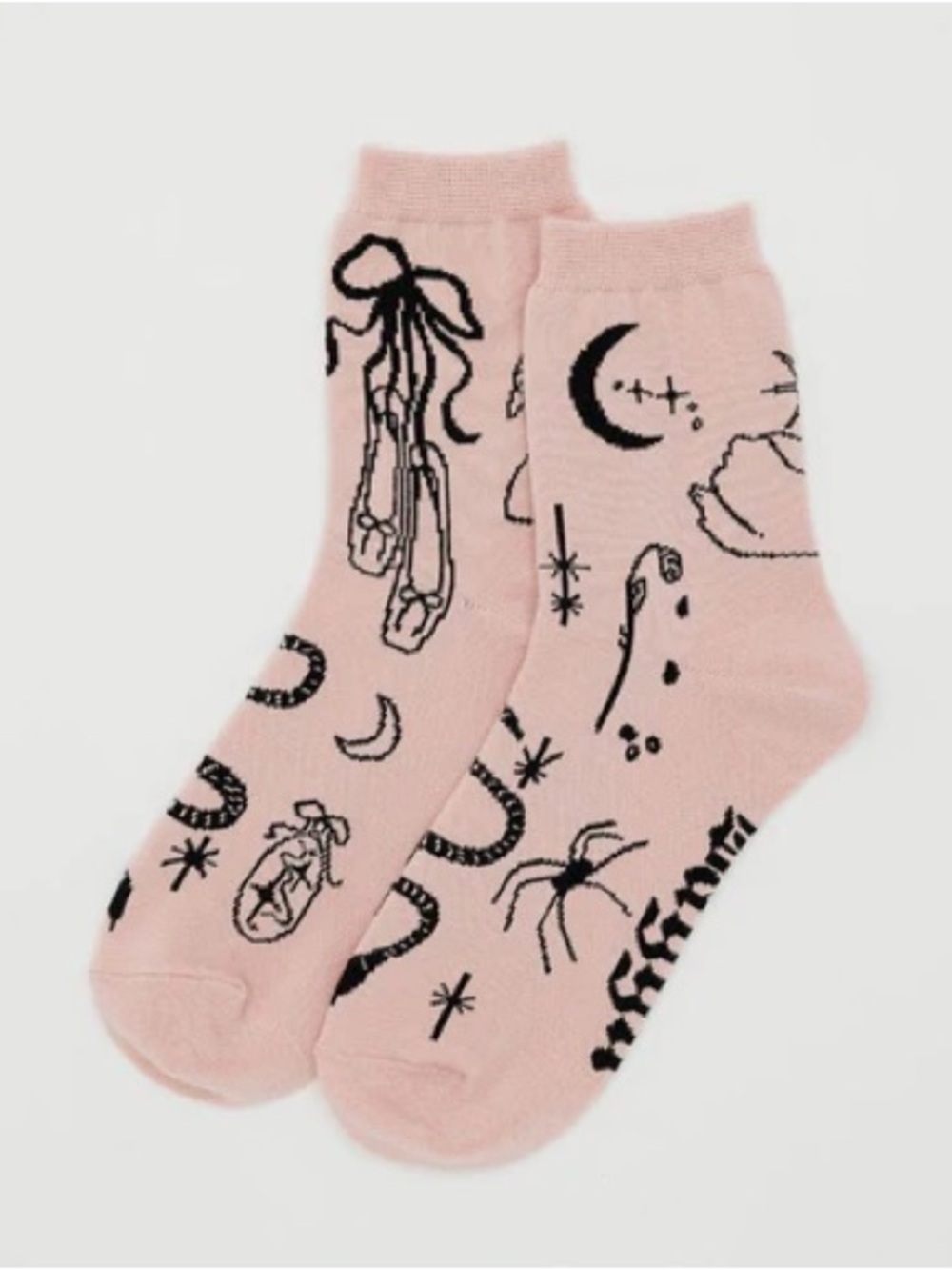 BAGGU Pink Graphic Crew Socks with Black Celestial & Motifs One Size New